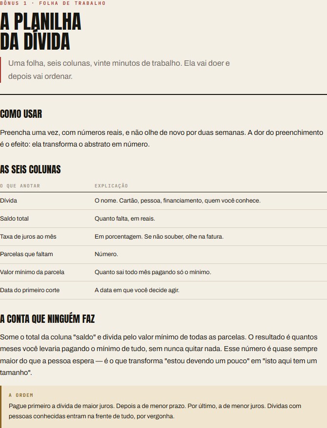 Primeira folha do bônus A Planilha da Dívida